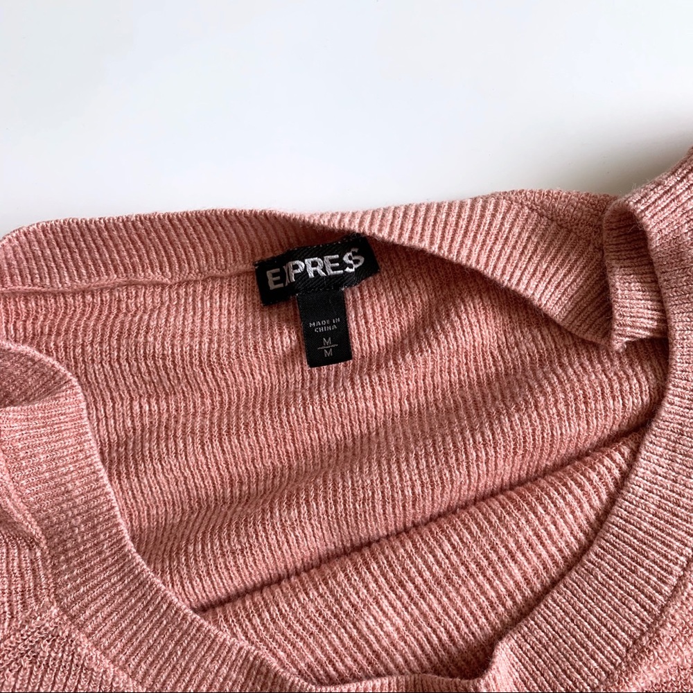 Express Cold Shoulder Ruffle Sleeve Knit Sweater - Picture 3 of 4